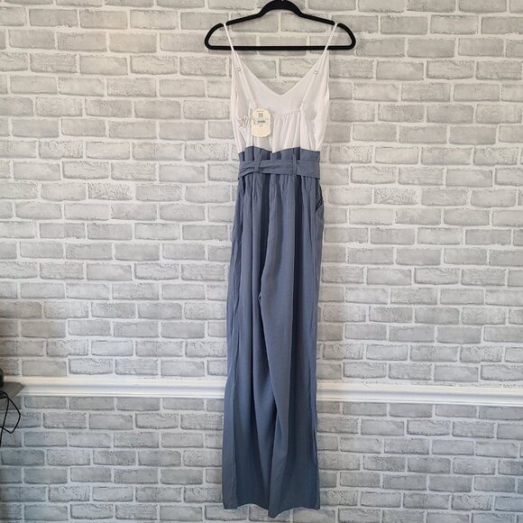 Altar'd State Jumpsuit Wide Leg Blue White Sleeveless Strappy Minimal NEW Sm $85 - Picture 10 of 10